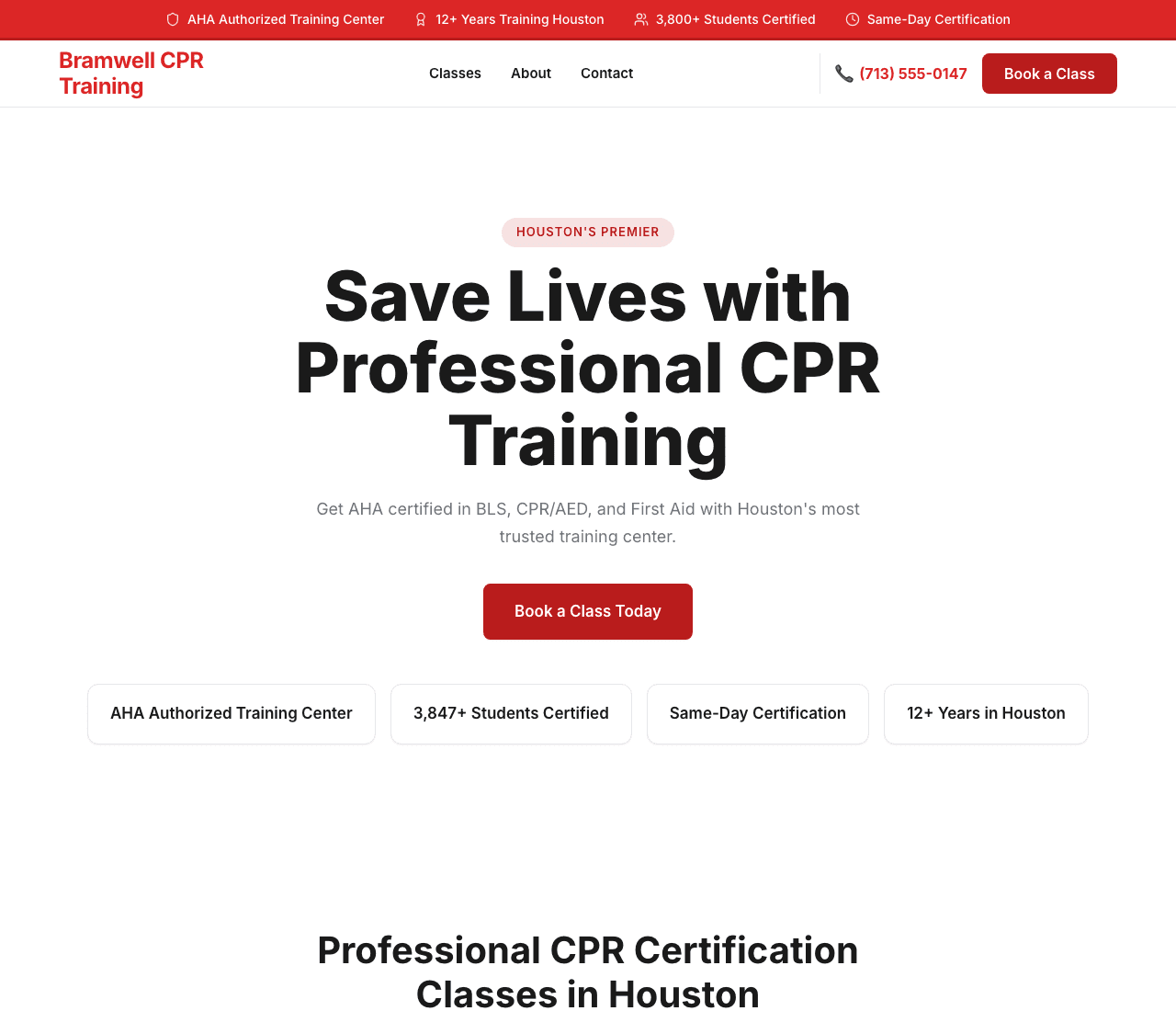 Bramwell CPR Training — CPR Training Template website design you can build with Zarla