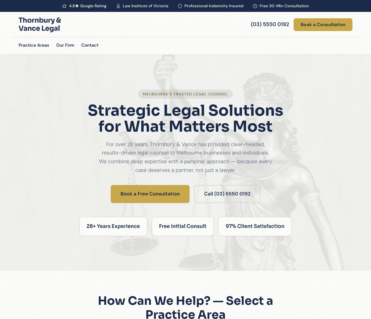 Thornbury & Vance Legal — General Practice website design you can build with Zarla