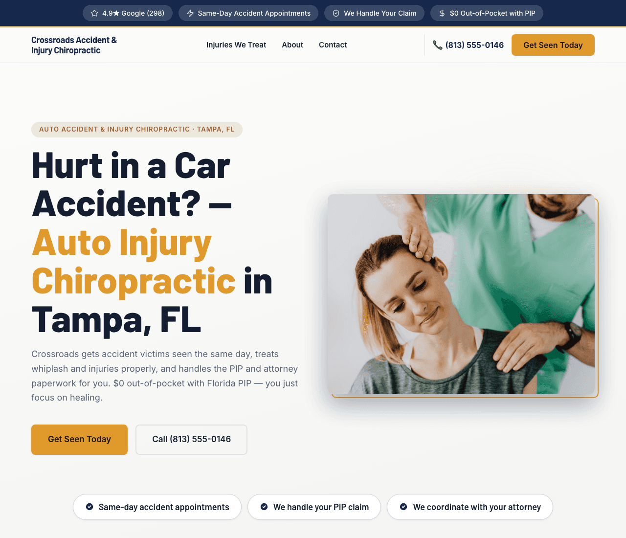 Crossroads Accident & Injury Chiropractic — Auto-Injury Chiropractor website design you can build with Zarla