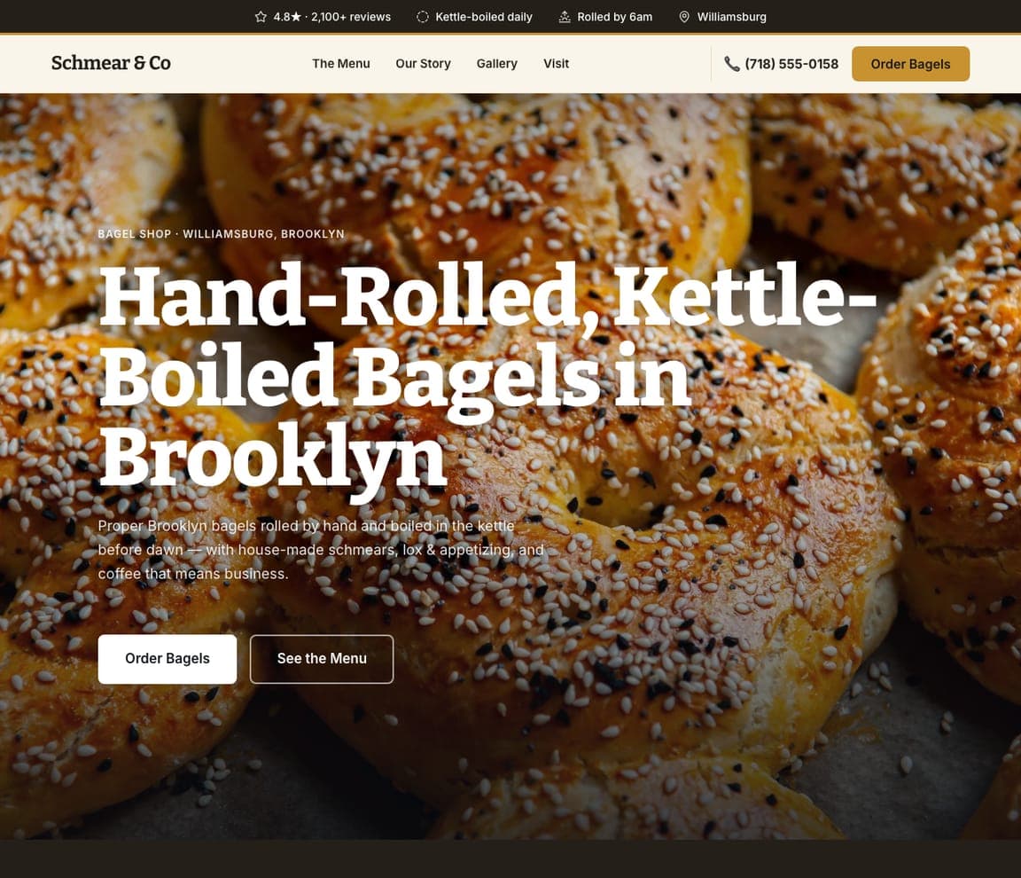 Schmear & Co — Bagel Shop website design you can build with Zarla