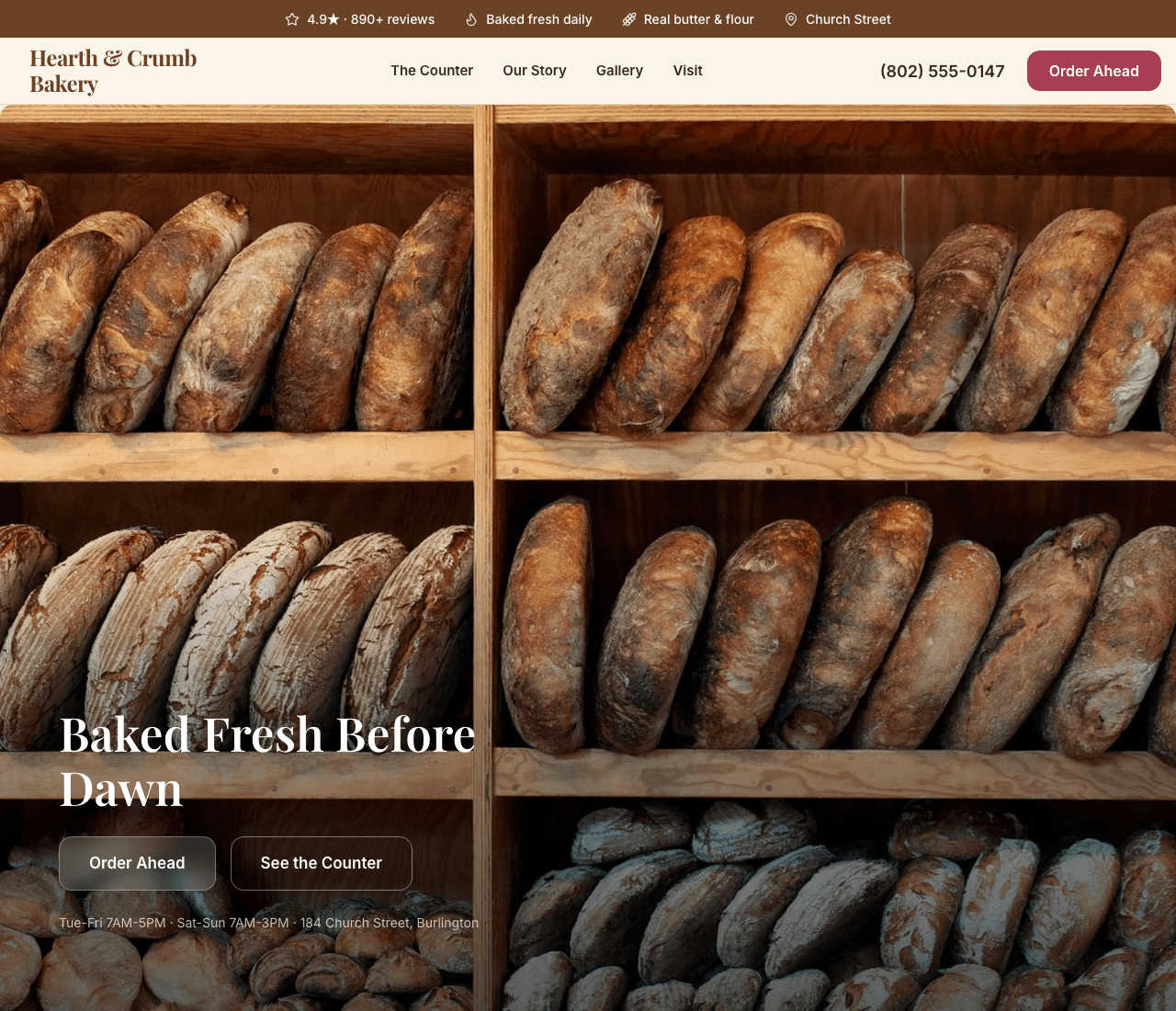 Hearth & Crumb Bakery — Neighborhood Bakery website design you can build with Zarla