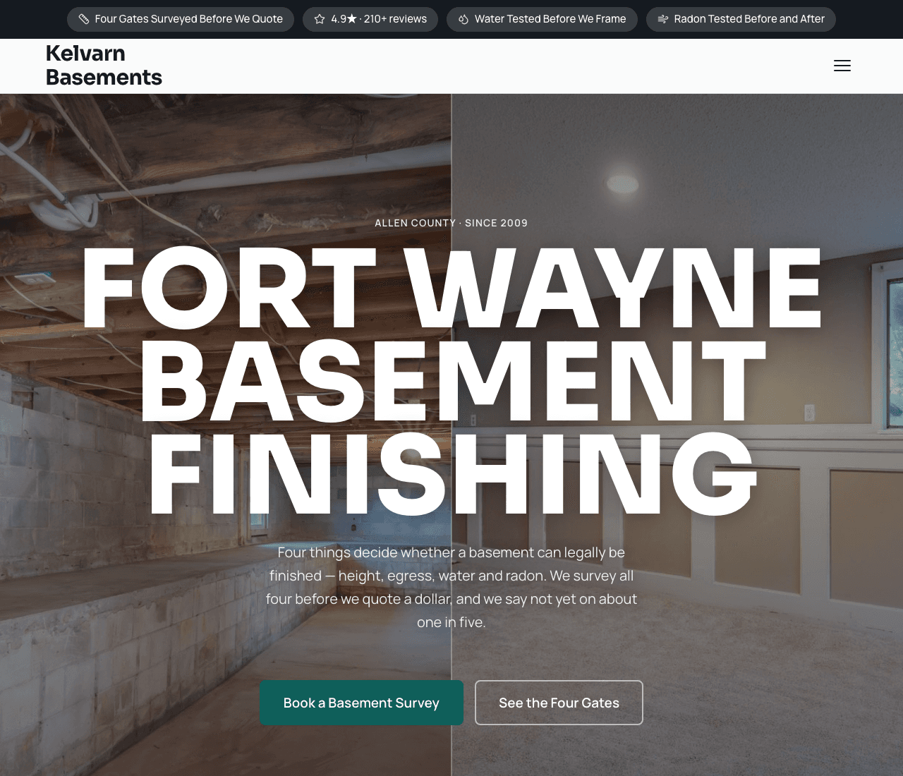 Kelvarn Basements — Basement Finishing Template website design you can build with Zarla