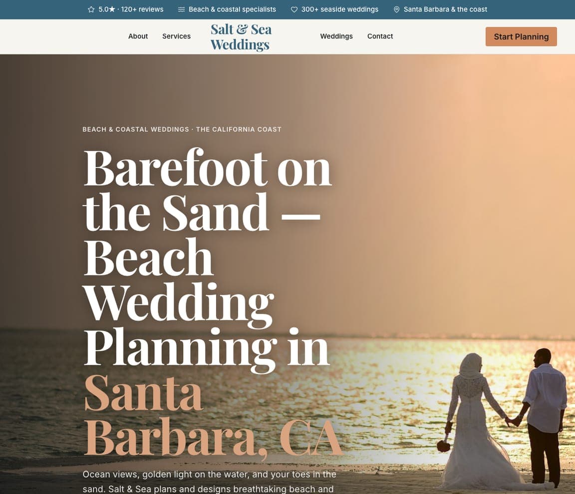 Salt & Sea Weddings — Beach Weddings website design you can build with Zarla