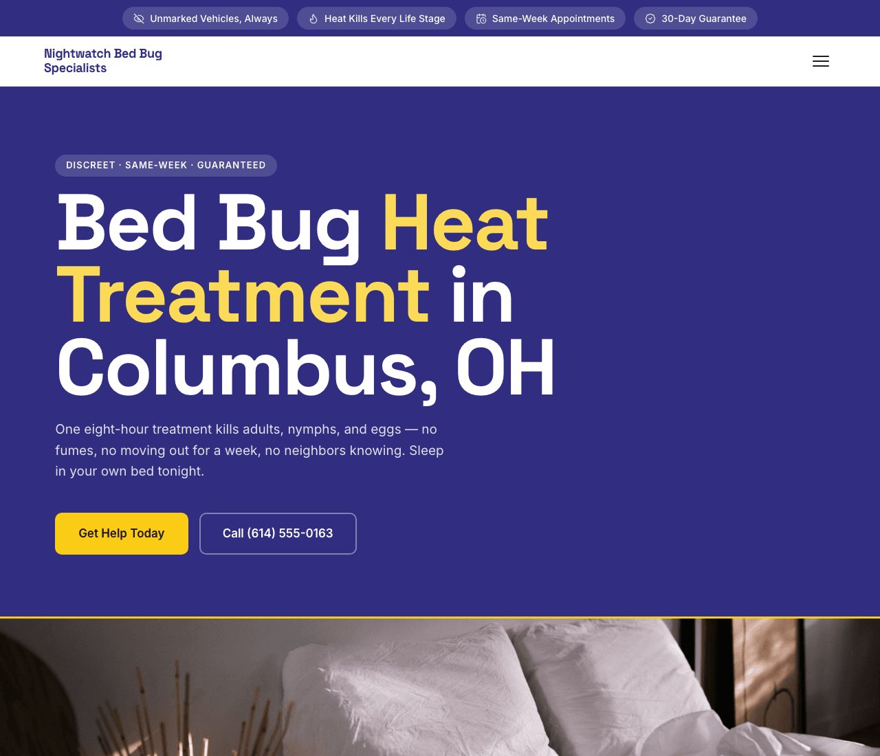 Nightwatch Bed Bug Specialists — Bed Bug Control website design you can build with Zarla