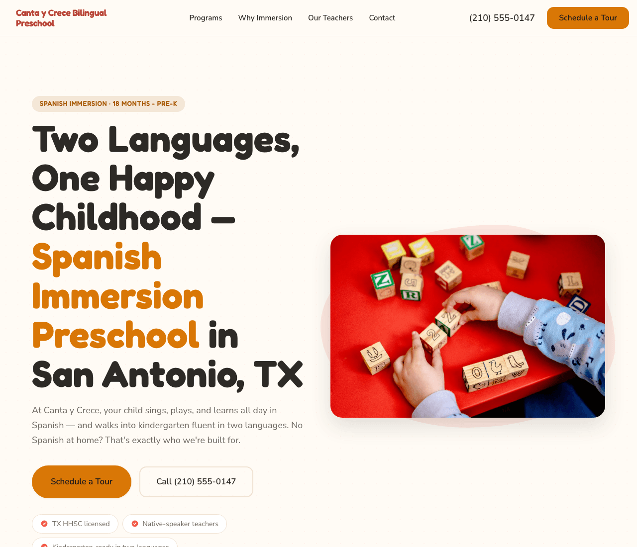 Canta y Crece Bilingual Preschool — Bilingual Immersion website design you can build with Zarla