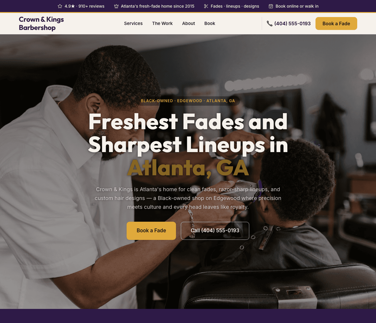 Crown & Kings Barbershop — Black-Owned Barbershop website design you can build with Zarla