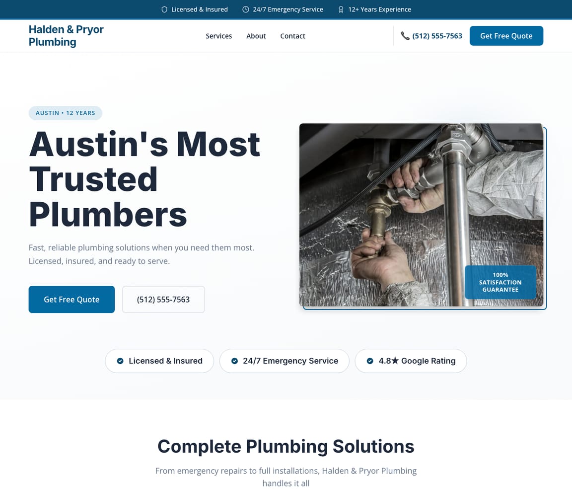 Halden & Pryor Plumbing — City Plumber website design you can build with Zarla