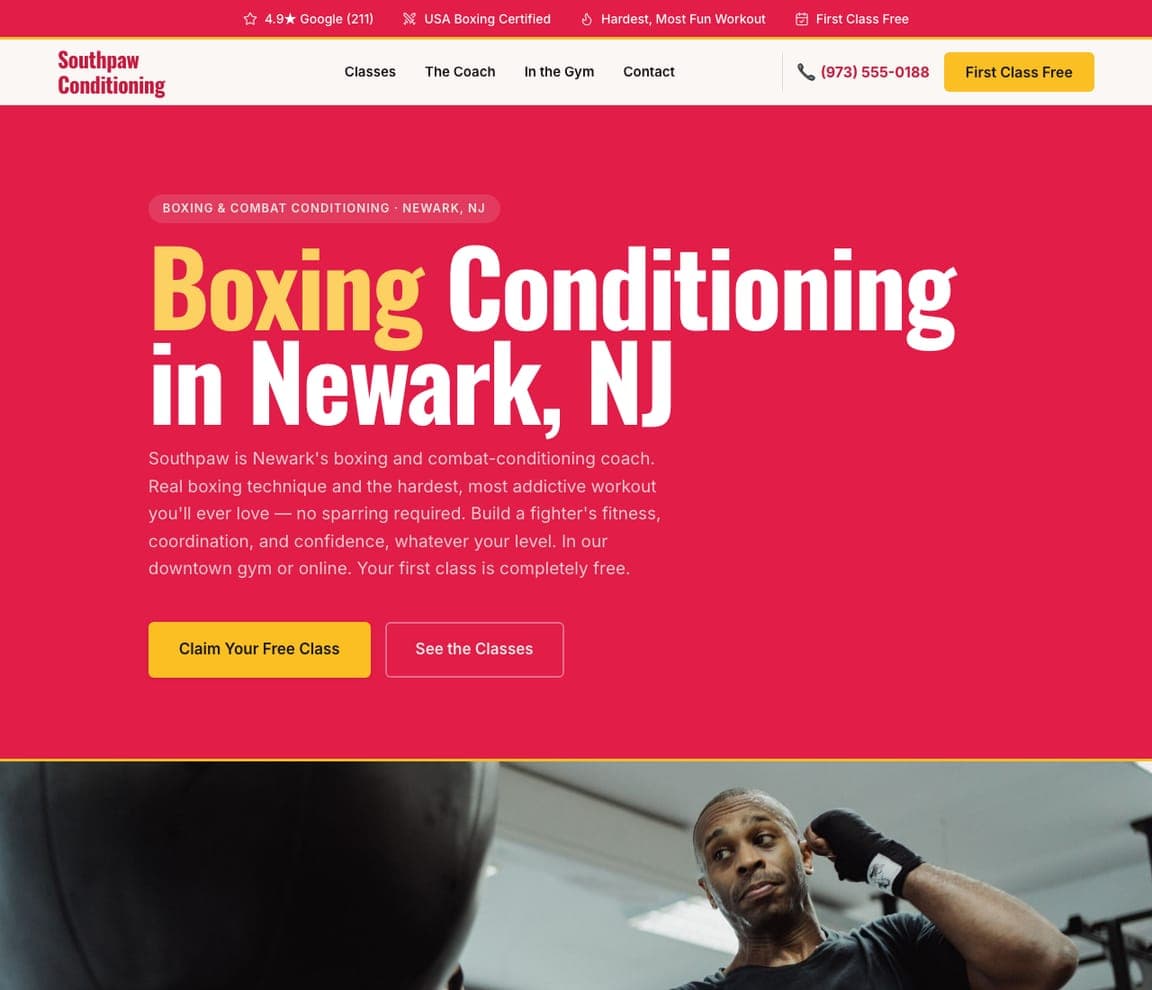 Southpaw Conditioning — Boxing Fitness Template website design you can build with Zarla