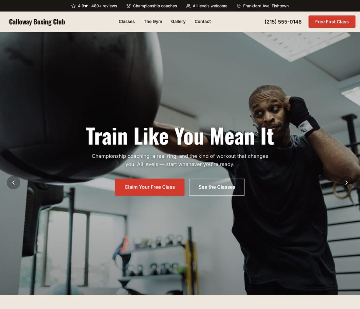 Calloway Boxing Club — Fight Gym website design you can build with Zarla
