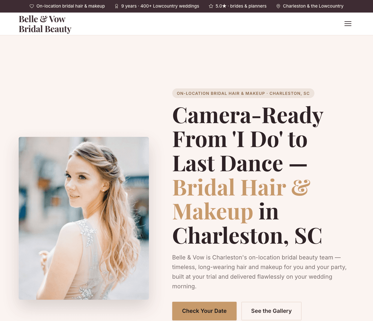 Belle & Vow Bridal Beauty — Bridal Beauty website design you can build with Zarla