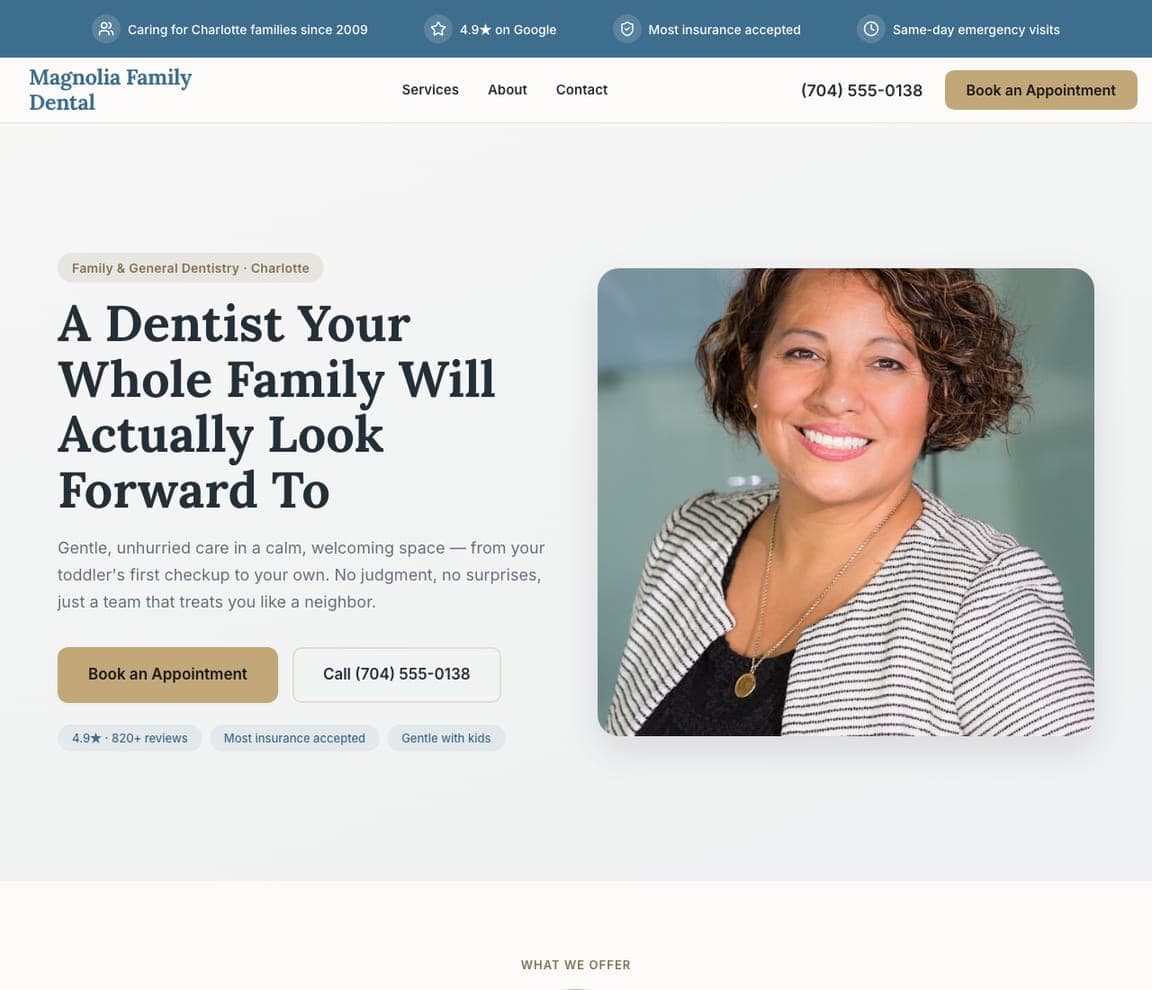 Magnolia Family Dental — Family Dentist website design you can build with Zarla