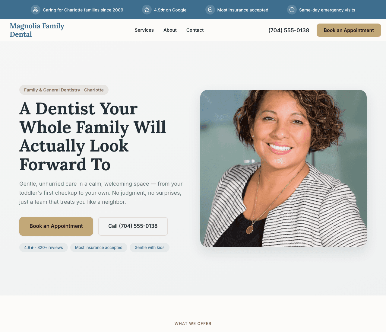 Magnolia Family Dental — Family Dentist website design you can build with Zarla