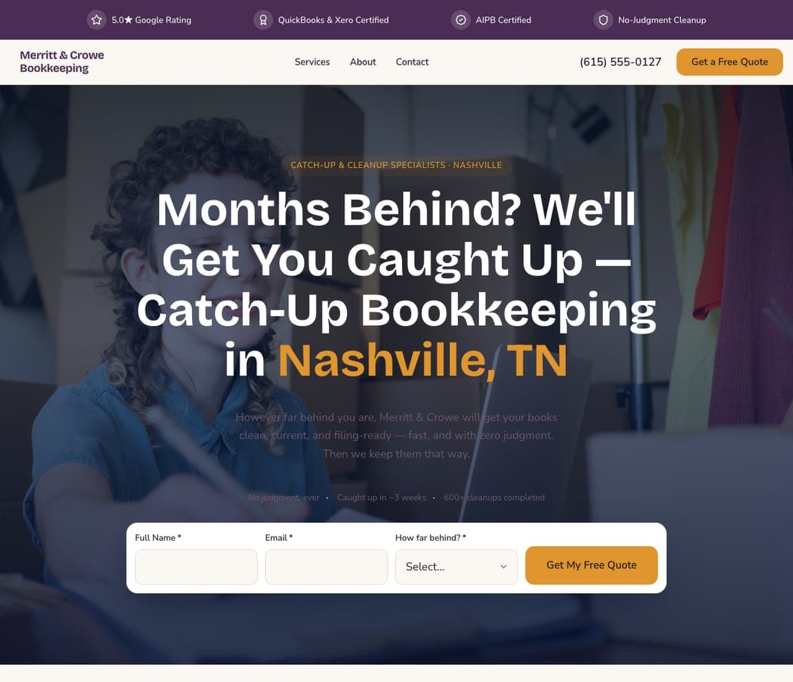 Merritt & Crowe Bookkeeping — Catch-Up Bookkeeping website design you can build with Zarla