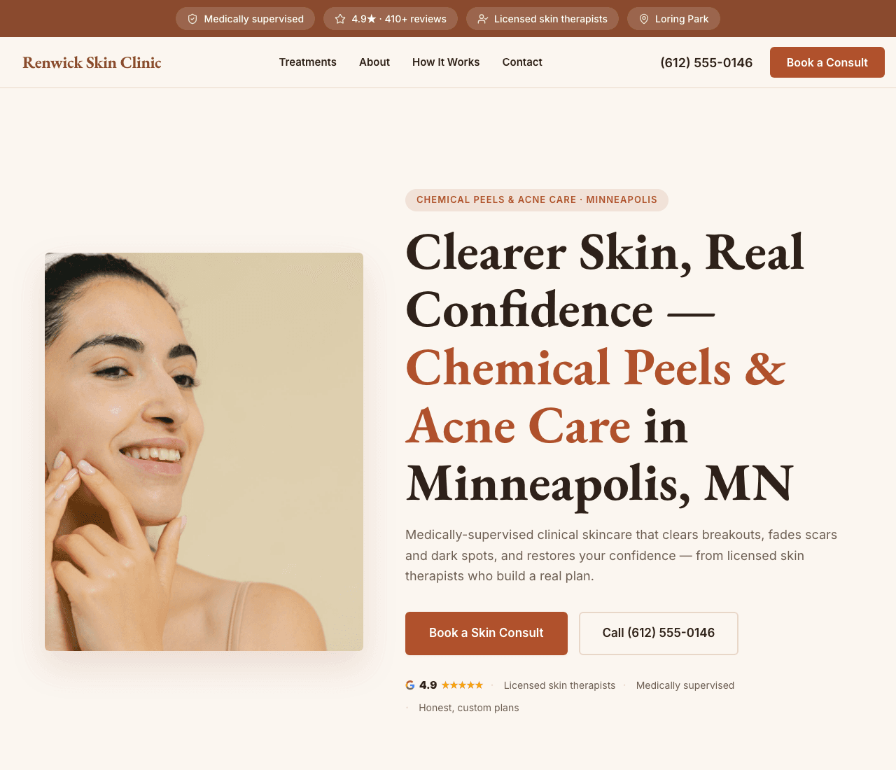 Renwick Skin Clinic — Clinical Skincare Template website design you can build with Zarla