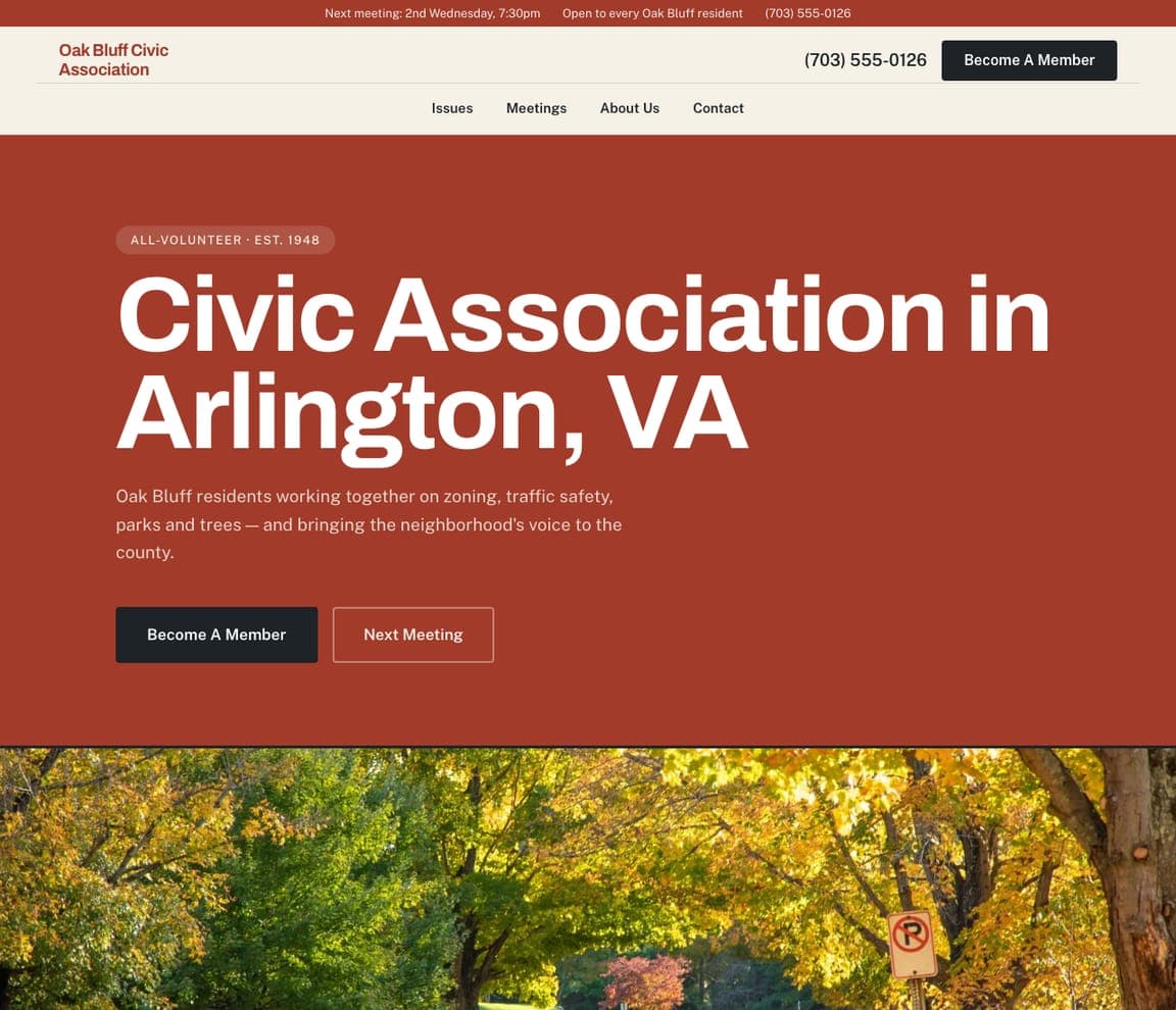 Oak Bluff Civic Association — Civic Association website design you can build with Zarla