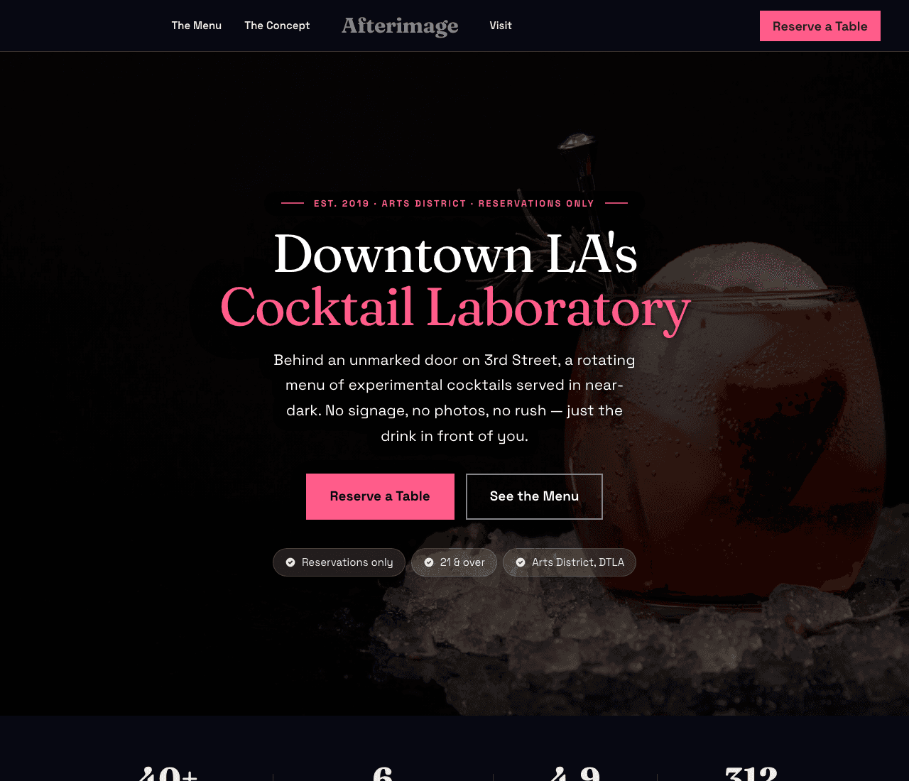 Afterimage — Speakeasy Bar Template website design you can build with Zarla