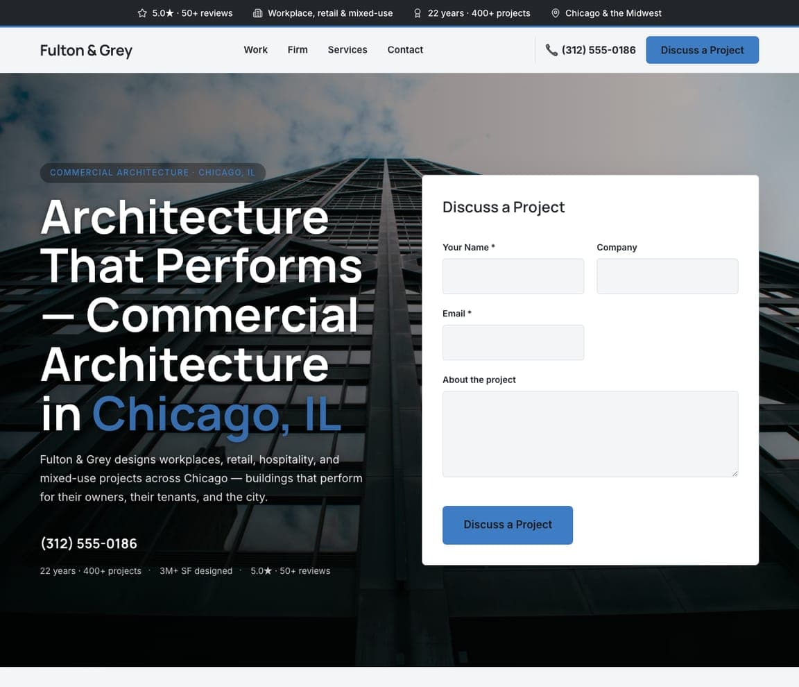 Fulton & Grey — Commercial Architect website design you can build with Zarla