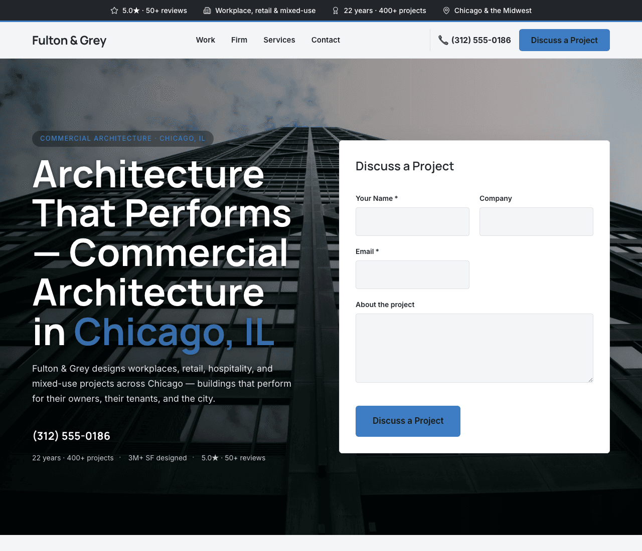 Fulton & Grey — Commercial Architect website design you can build with Zarla