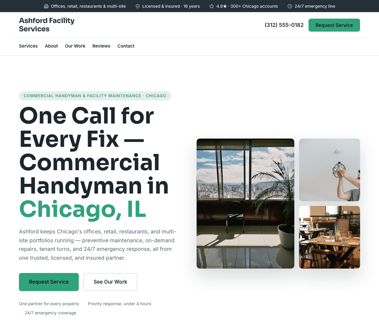 Ashford Facility Services — Facility Services Template website design you can build with Zarla
