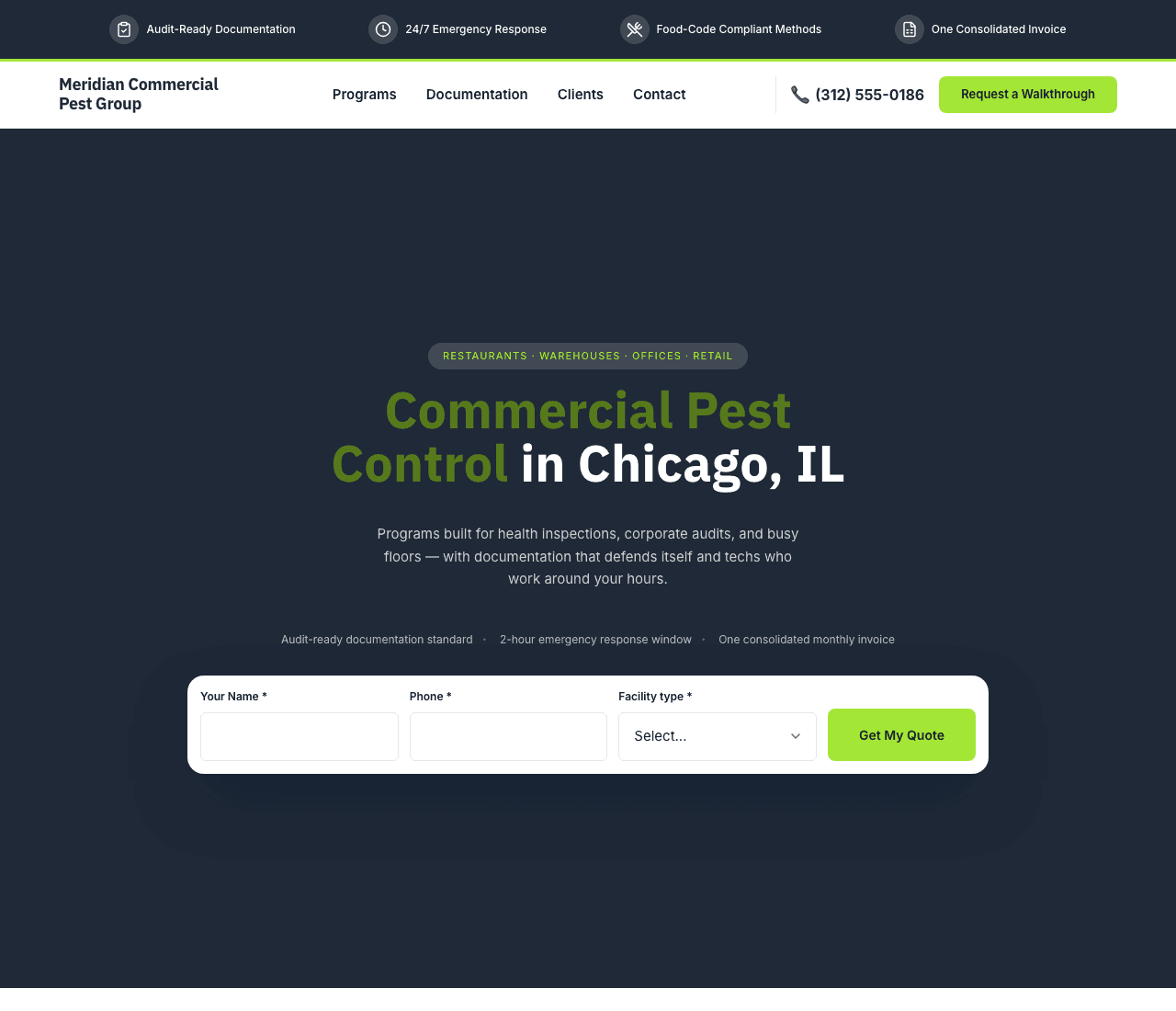 Meridian Commercial Pest Group — Commercial Pest website design you can build with Zarla