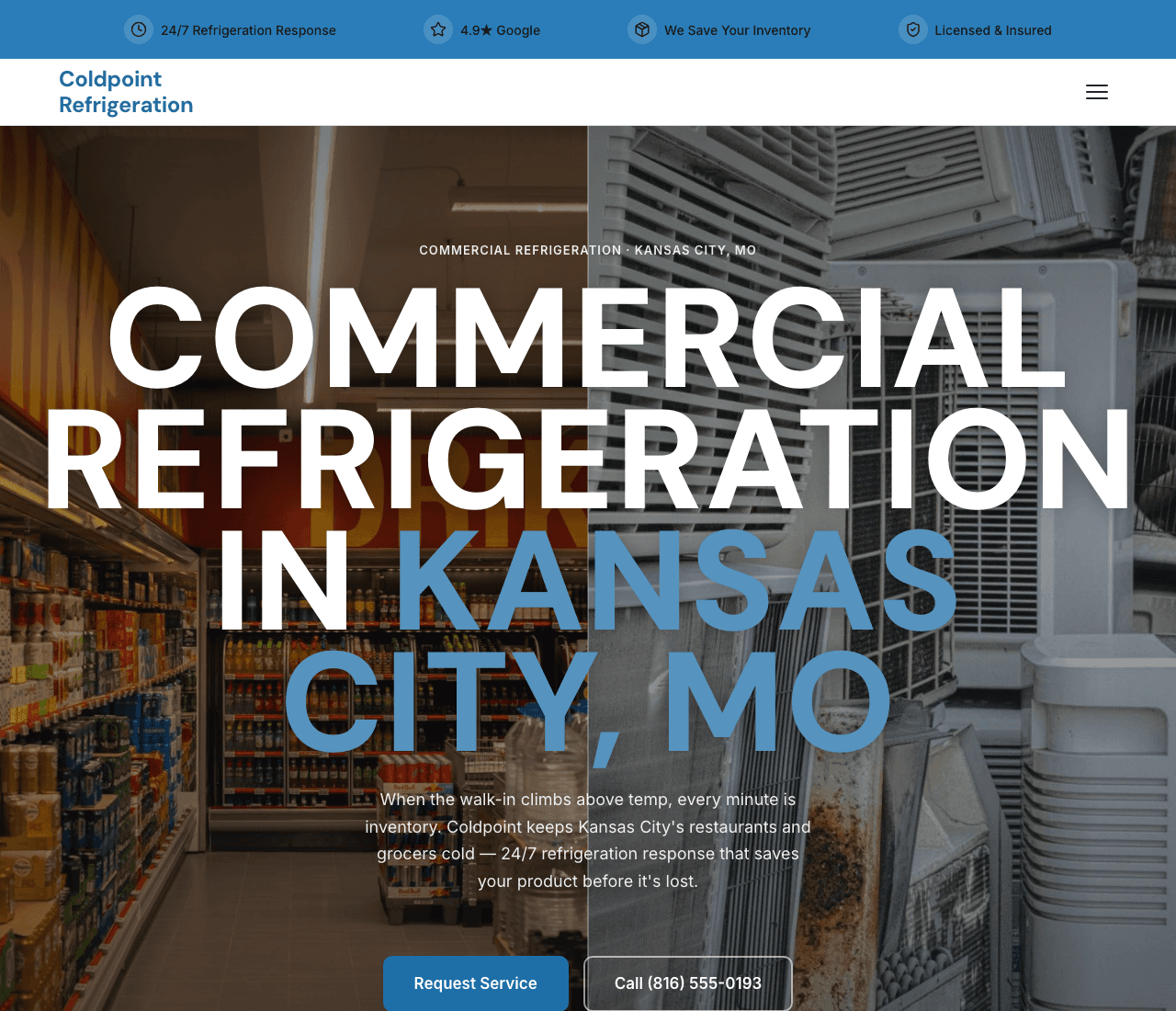 Coldpoint Refrigeration — Commercial Refrigeration Template website design you can build with Zarla