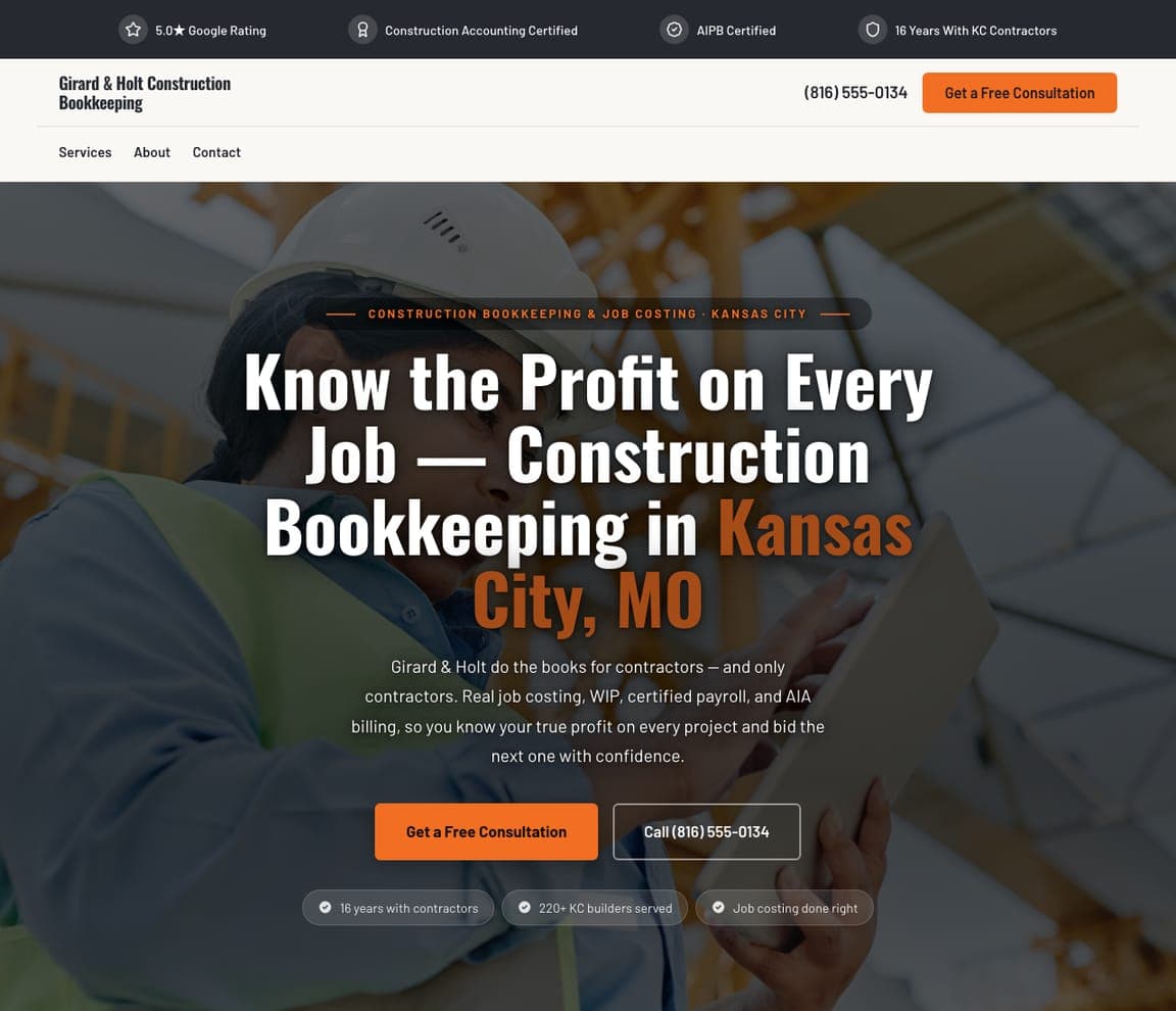 Girard & Holt Construction Bookkeeping — Construction Bookkeeping website design you can build with Zarla