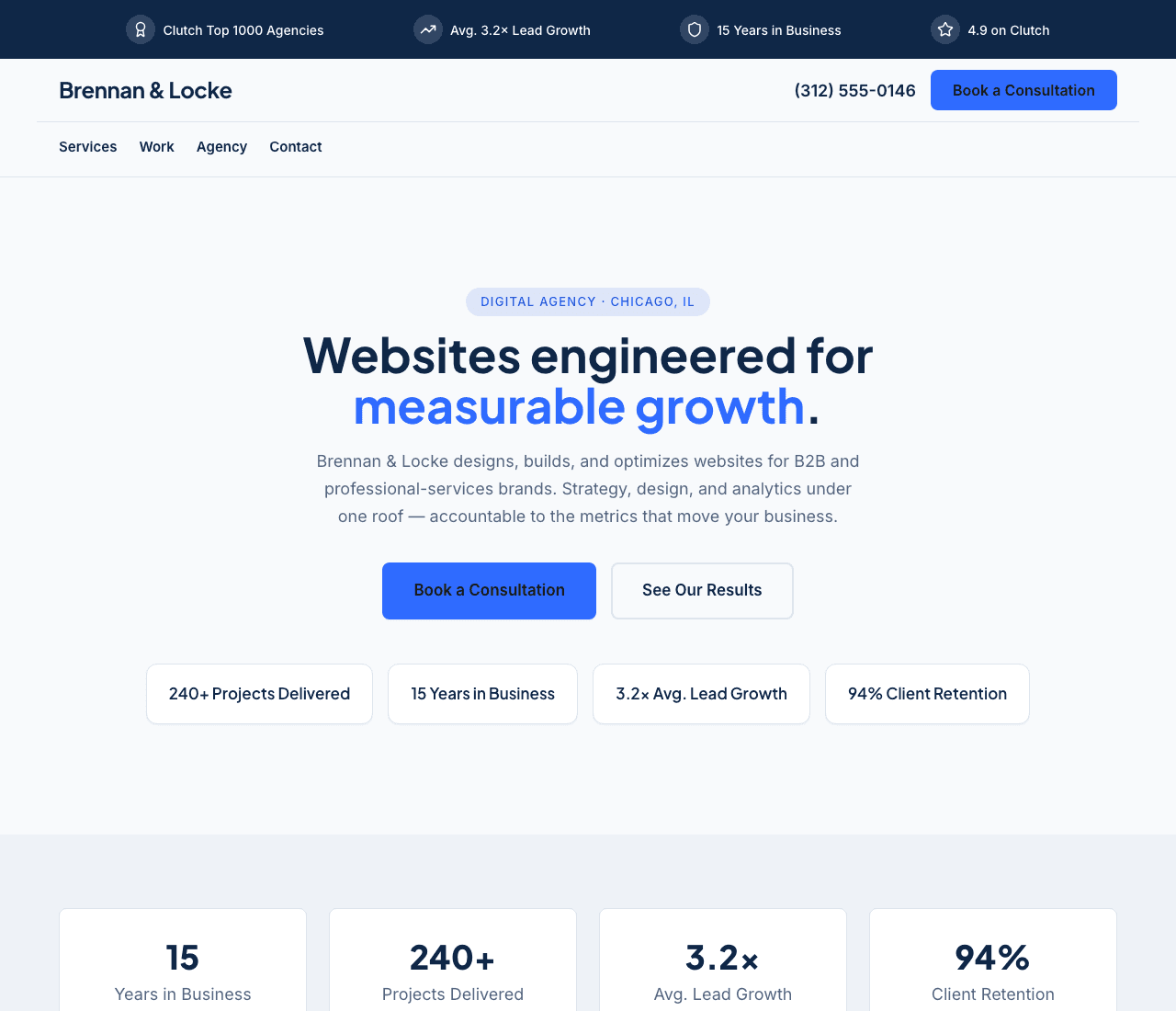 Brennan & Locke — Corporate Agency Template website design you can build with Zarla