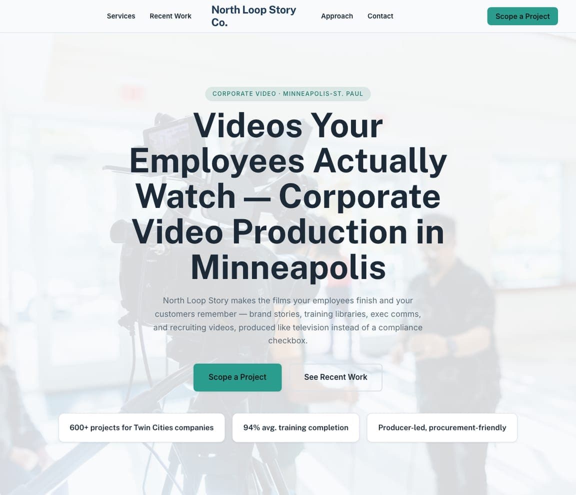 North Loop Story Co. — Corporate Video website design you can build with Zarla