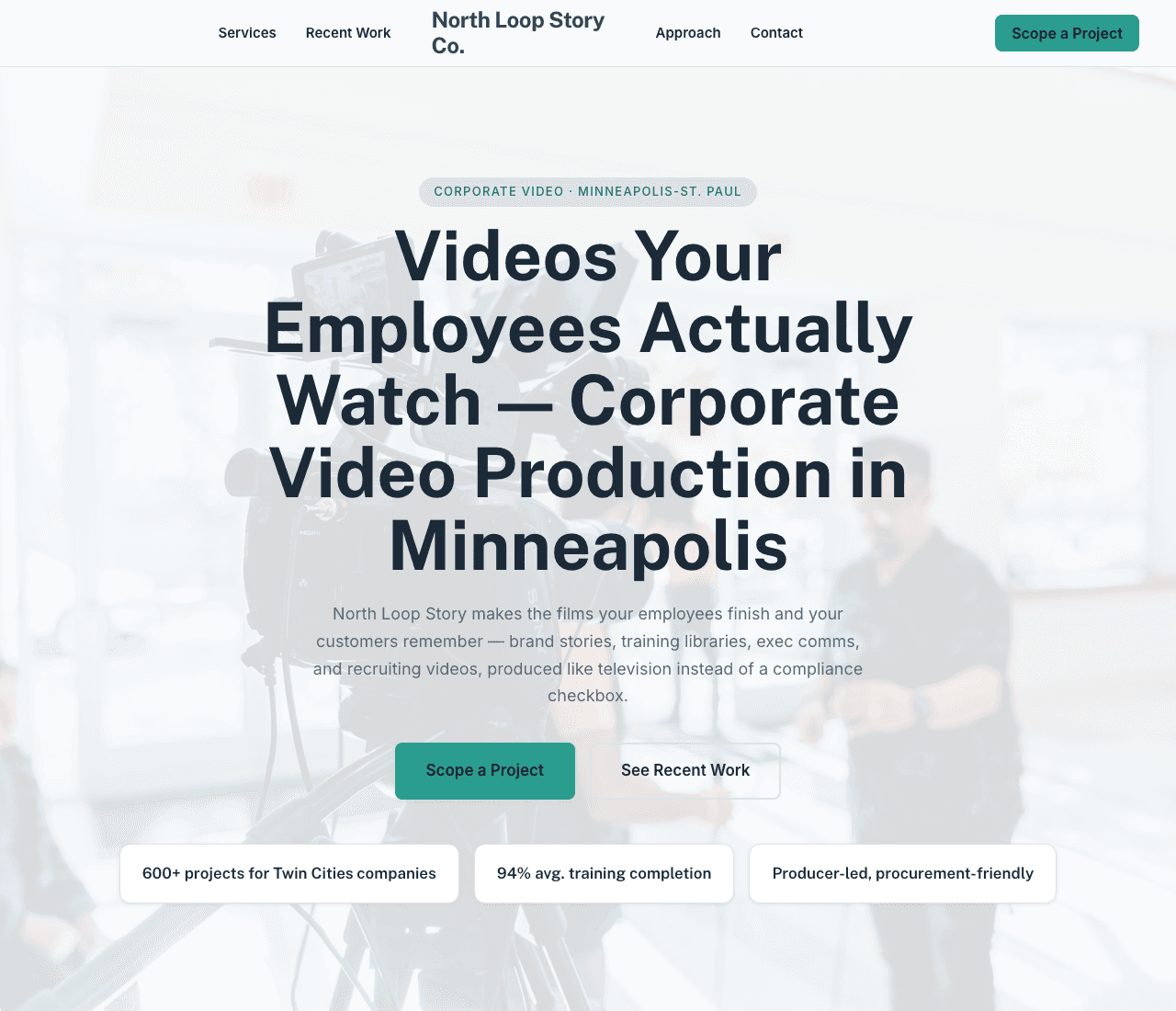 North Loop Story Co. — Corporate Video Template website design you can build with Zarla
