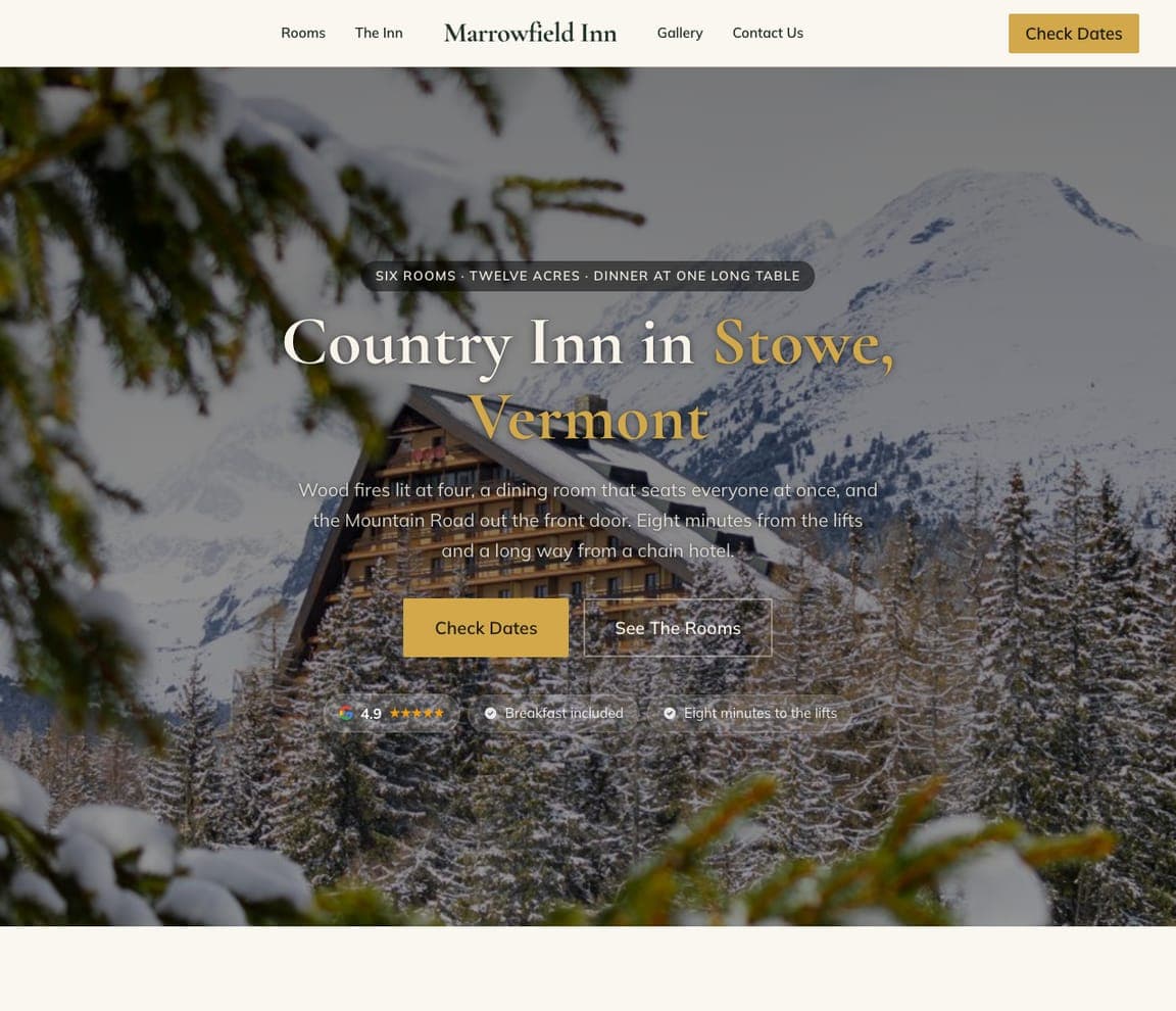 Marrowfield Inn — Country Inn Template website design you can build with Zarla