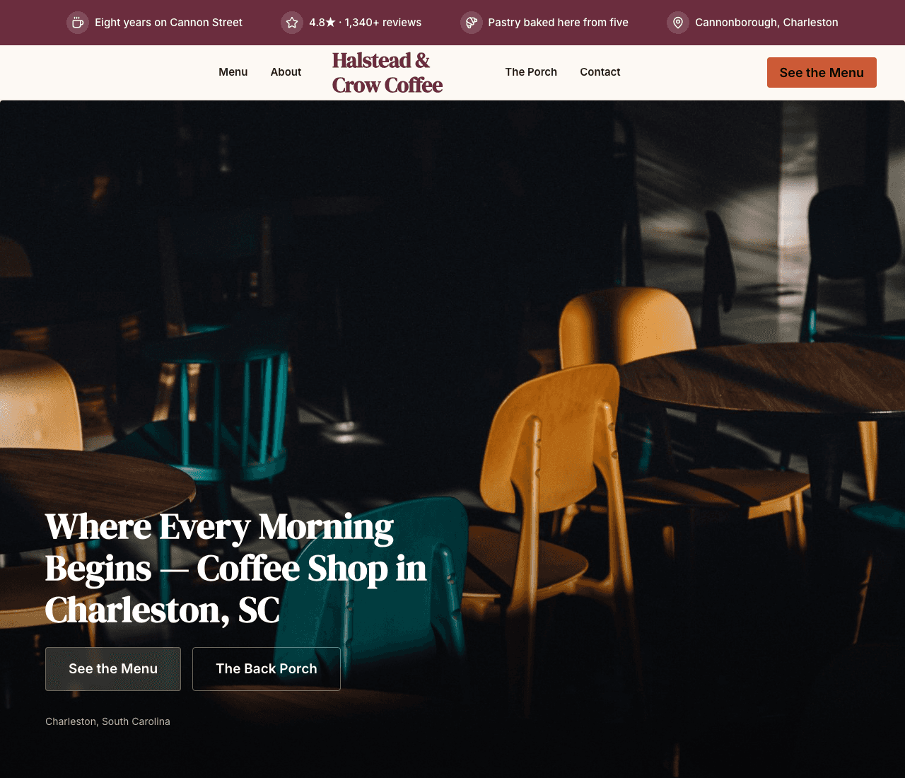 Halstead & Crow Coffee — Cafe website design you can build with Zarla