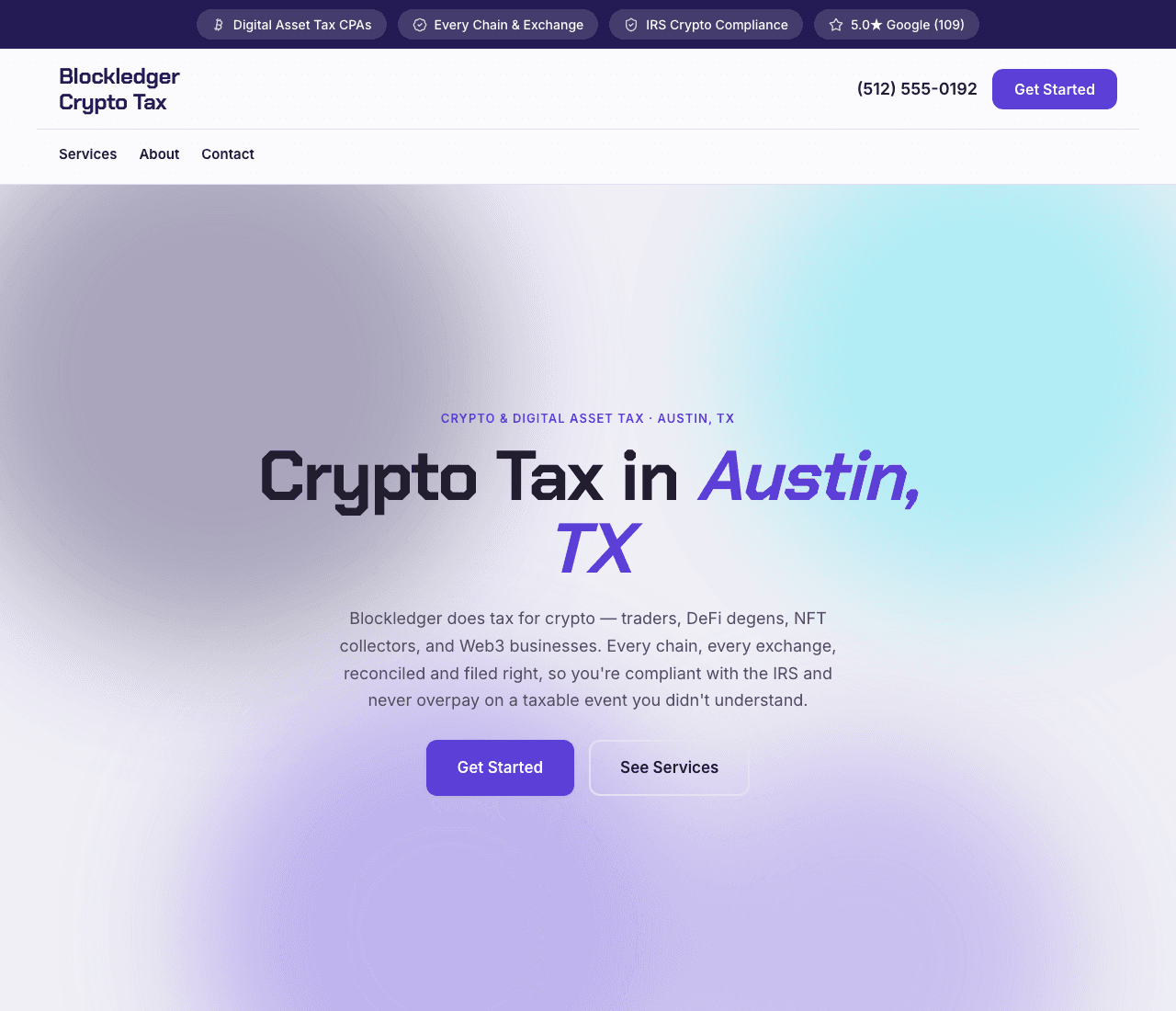 Blockledger Crypto Tax — Crypto CPA website design you can build with Zarla