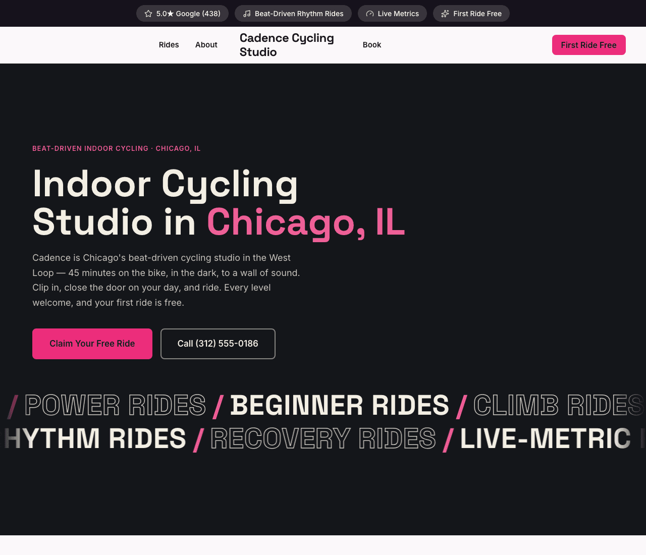 Cadence Cycling Studio — Cycling Studio website design you can build with Zarla