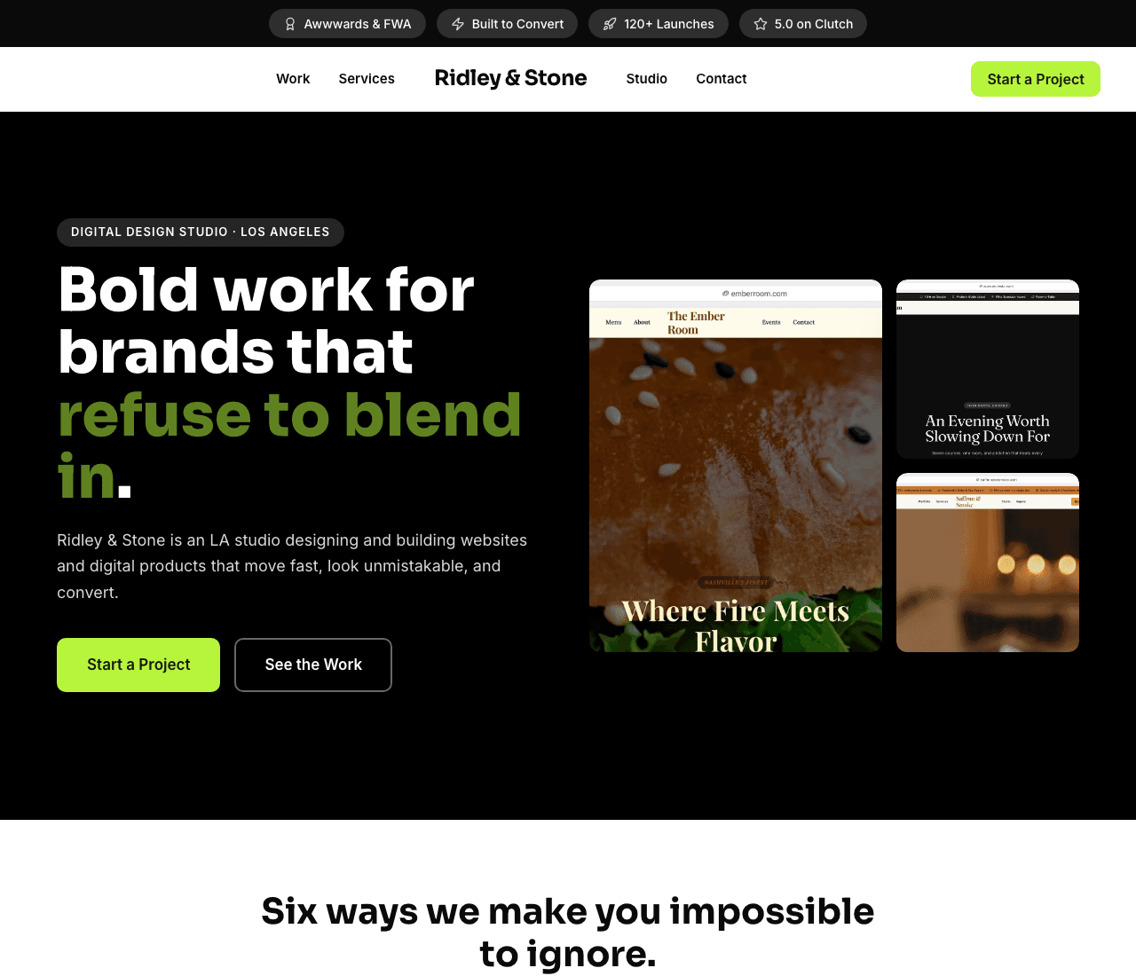 Ridley & Stone — Dark Studio Template website design you can build with Zarla