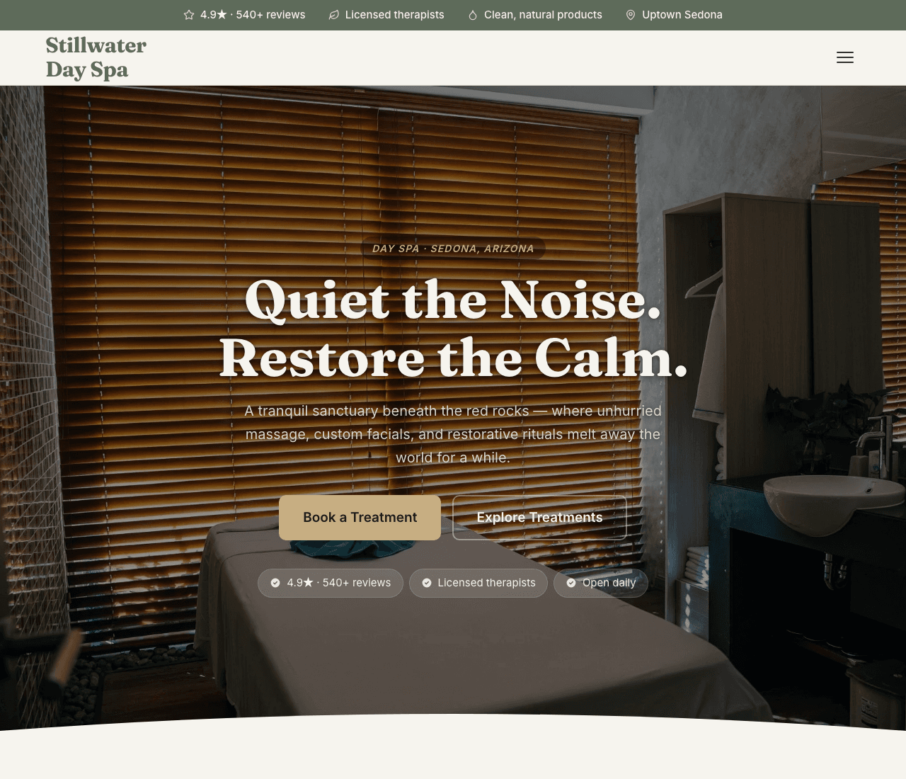 Stillwater Day Spa — Day Spa Template website design you can build with Zarla
