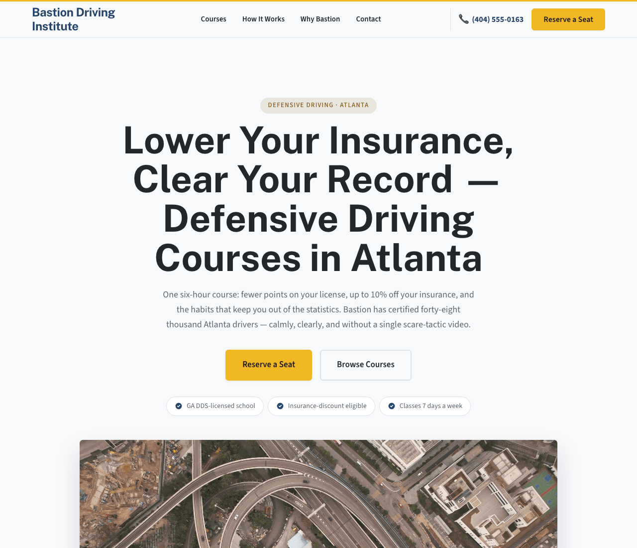 Bastion Driving Institute — Driving Course Template website design you can build with Zarla
