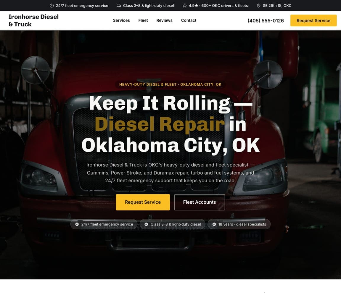 Ironhorse Diesel & Truck — Diesel & Fleet website design you can build with Zarla