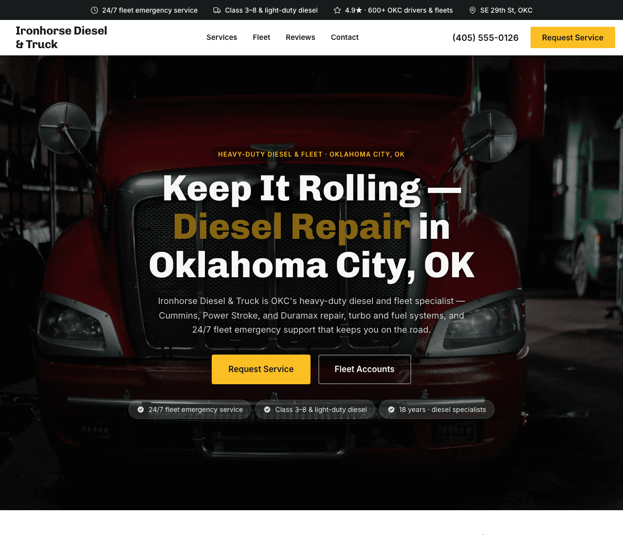 Ironhorse Diesel & Truck — Fleet & Heavy-Duty Template website design you can build with Zarla