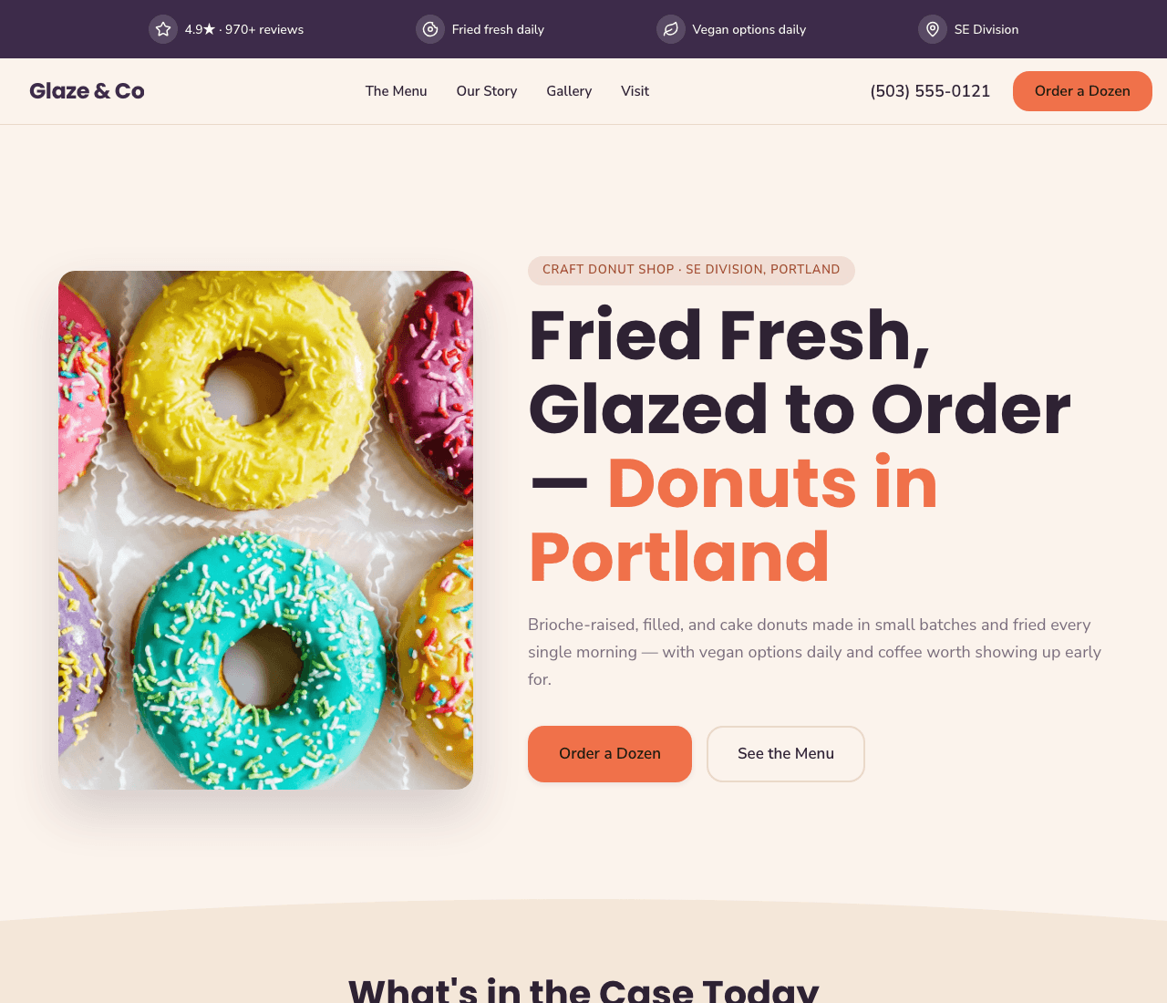 Glaze & Co — Donut Shop website design you can build with Zarla