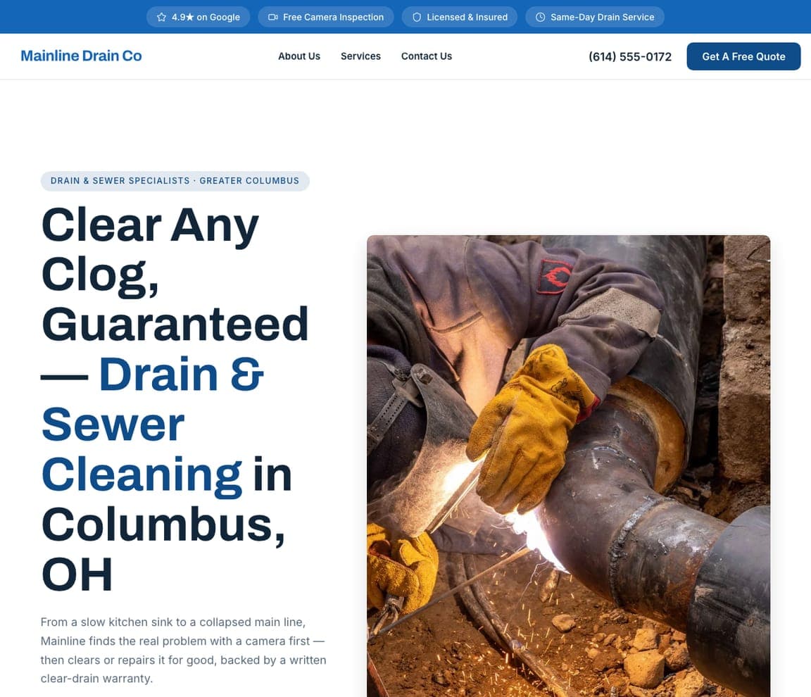 Mainline Drain Co — Drain & Sewer website design you can build with Zarla