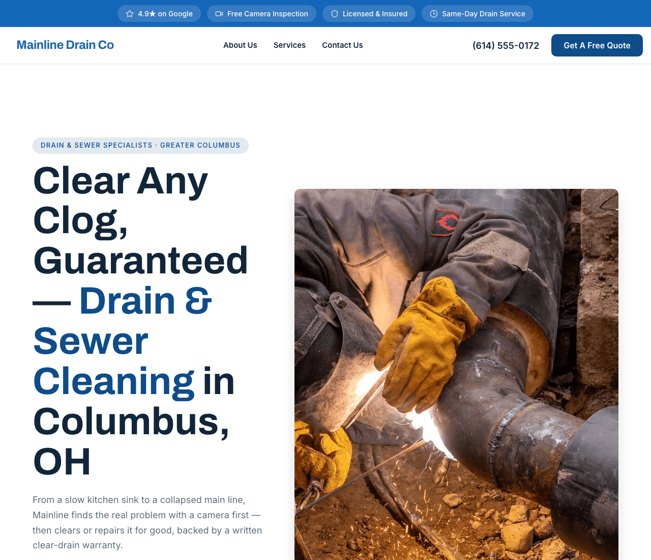 Mainline Drain Co — Drain & Sewer website design you can build with Zarla