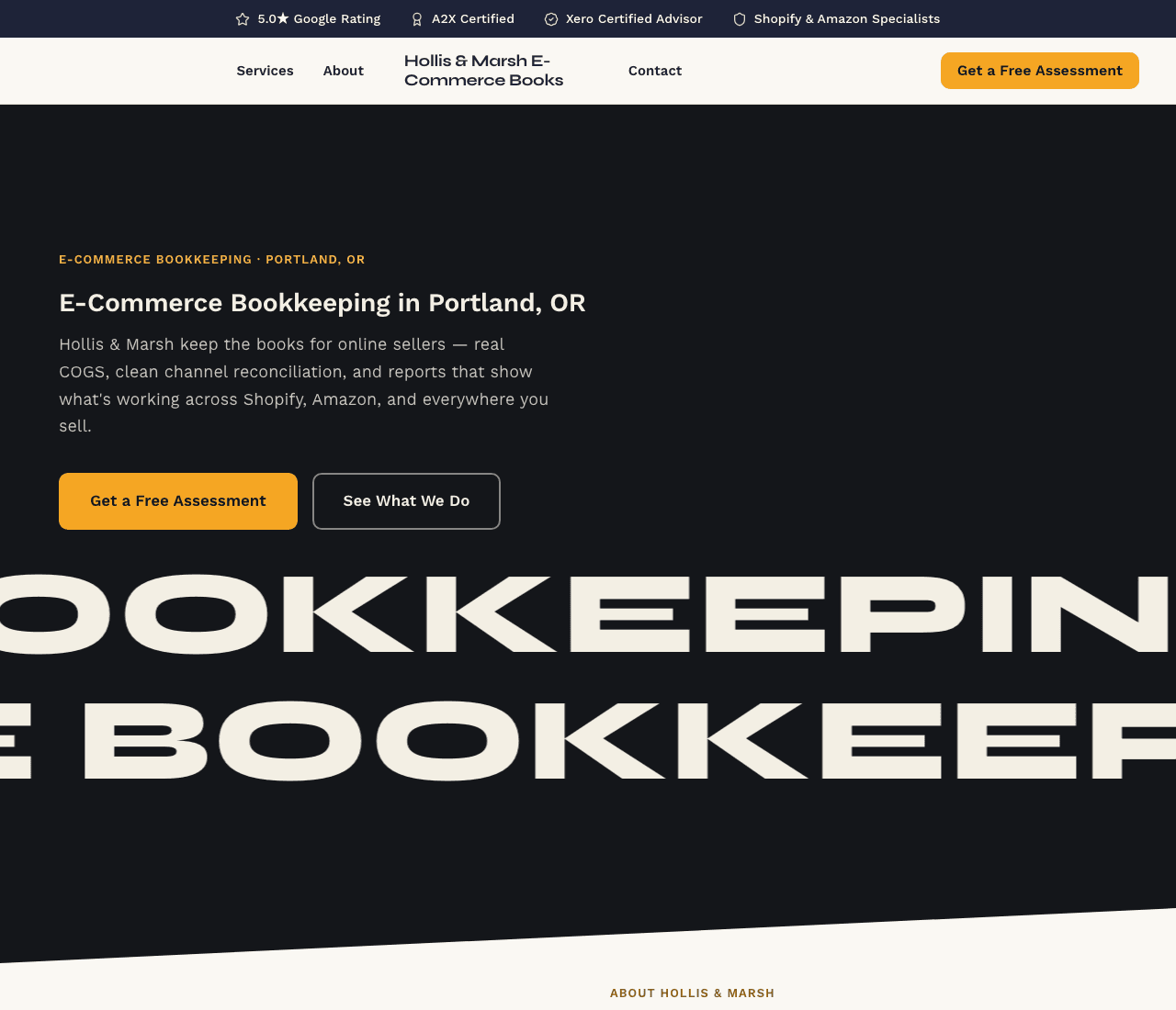Hollis & Marsh E-Commerce Books — E-Commerce Bookkeeping website design you can build with Zarla