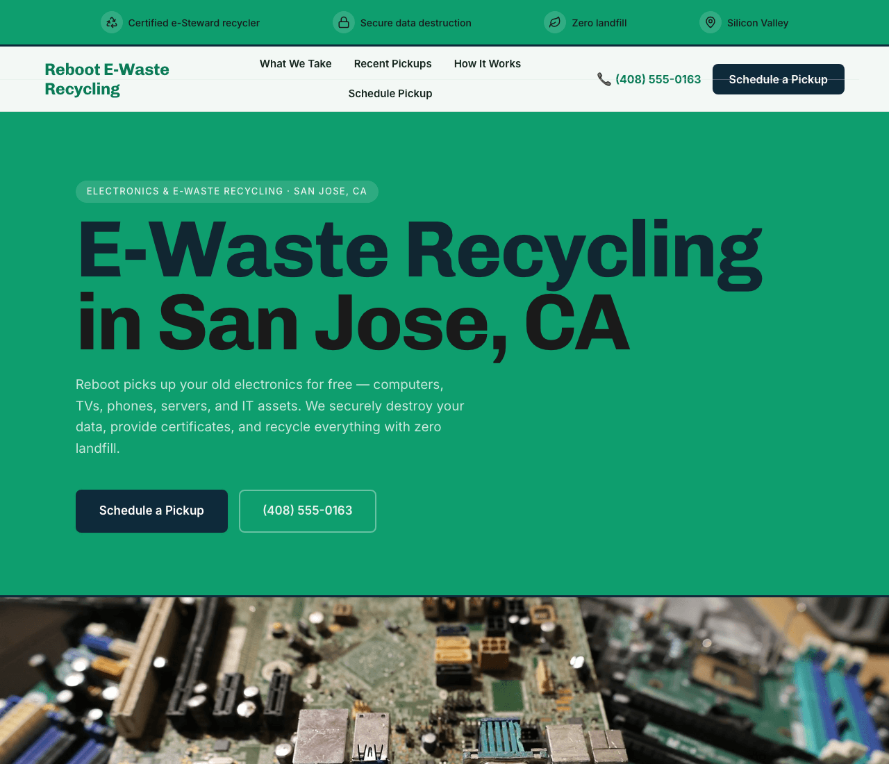 Reboot E-Waste Recycling — Electronics Recycling Template website design you can build with Zarla