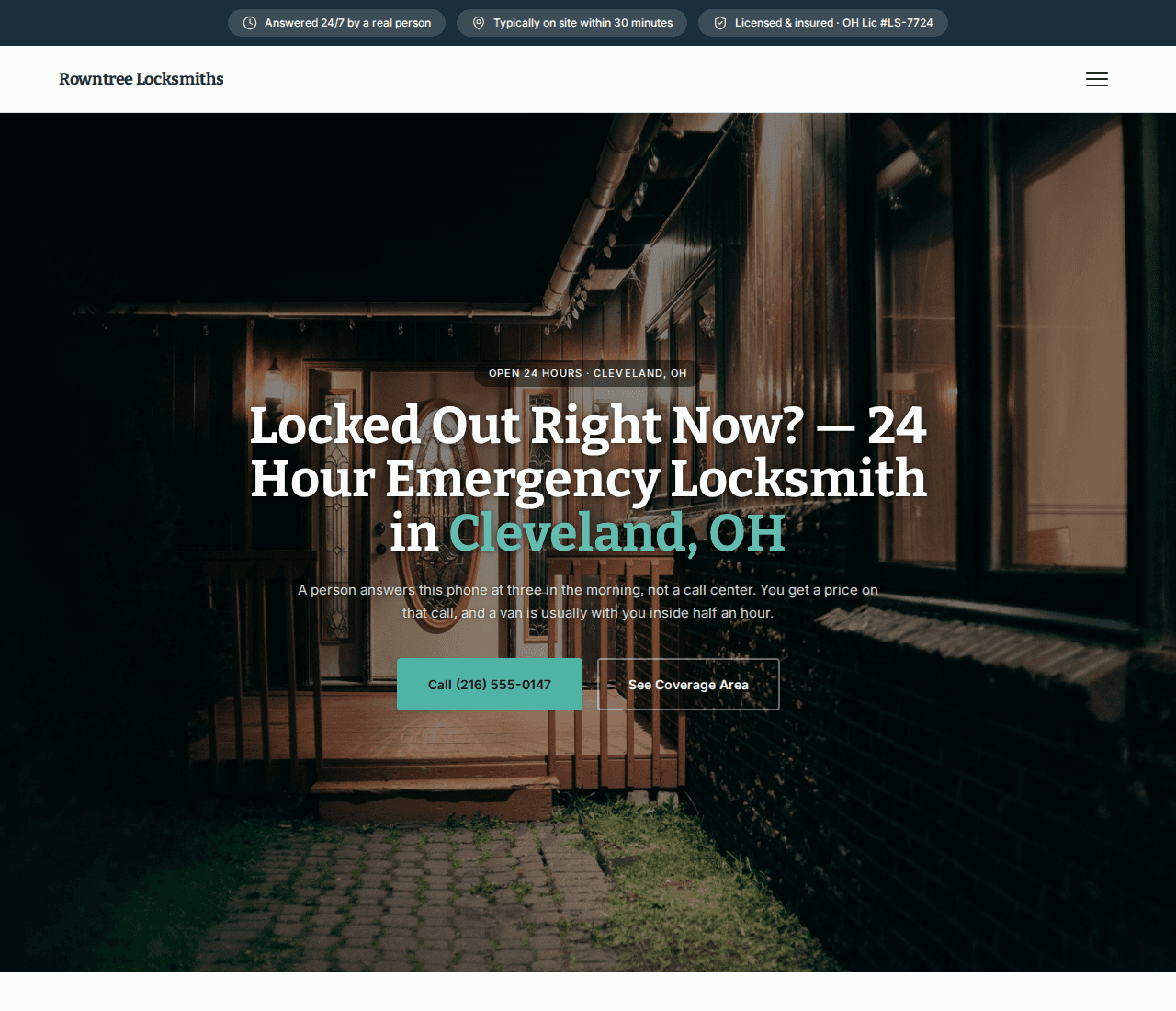 Rowntree Locksmiths — 24-Hour Emergency Template website design you can build with Zarla