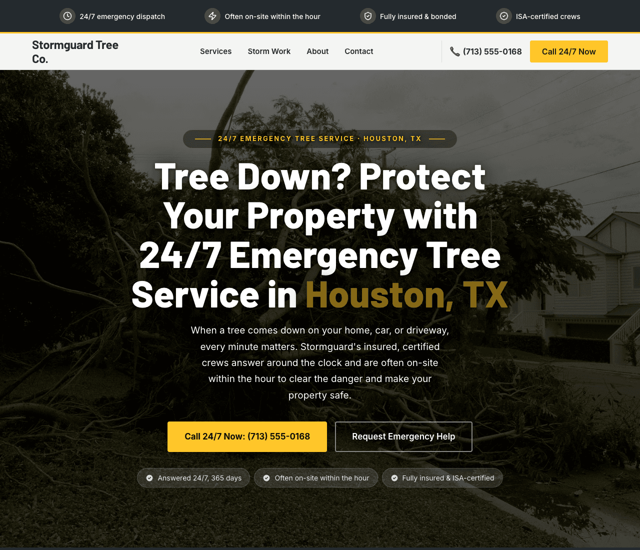 Stormguard Tree Co. — Emergency Tree website design you can build with Zarla