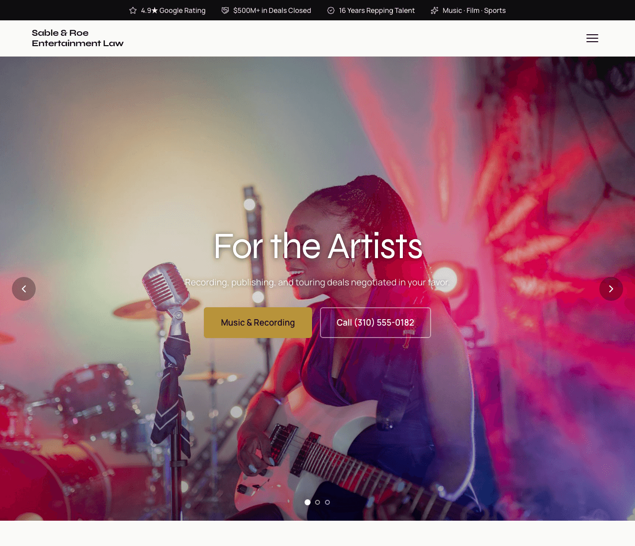 Sable & Roe Entertainment Law — Entertainment Law website design you can build with Zarla