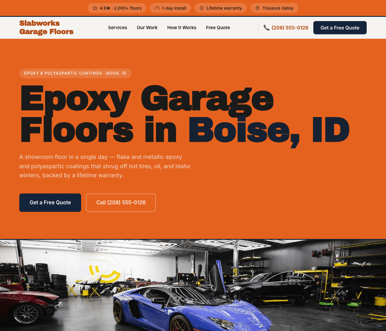 Slabworks Garage Floors — Epoxy Garage Floors website design you can build with Zarla