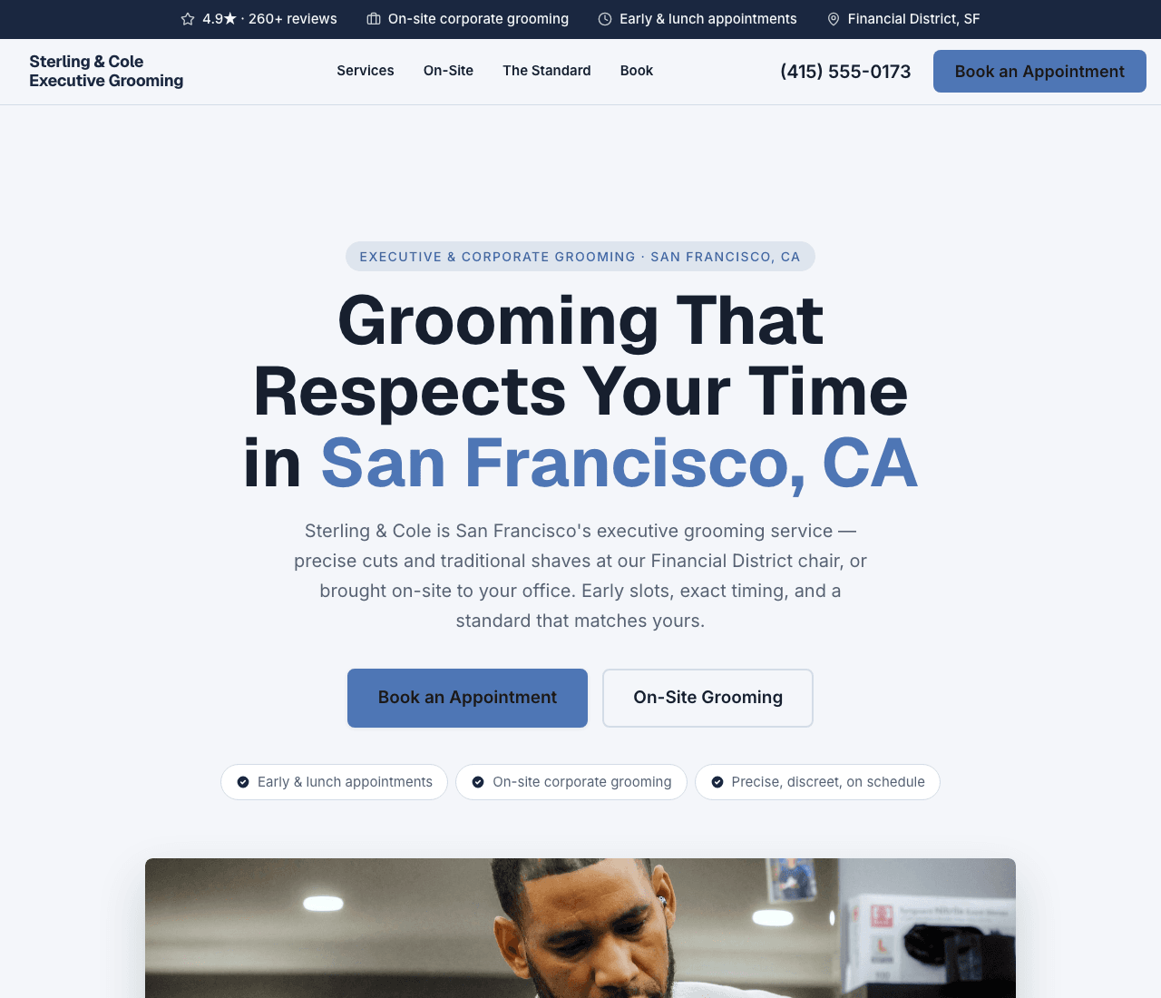 Sterling & Cole Executive Grooming — Executive Grooming website design you can build with Zarla