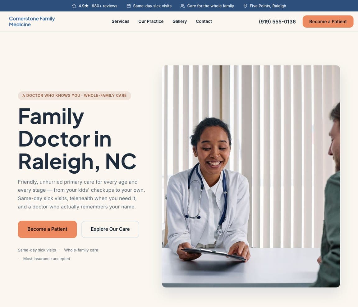 Cornerstone Family Medicine — Family Clinic Template website design you can build with Zarla