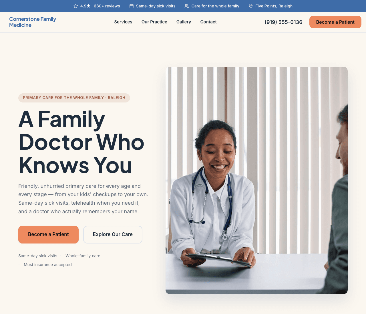 Cornerstone Family Medicine — Family Clinic Template website design you can build with Zarla
